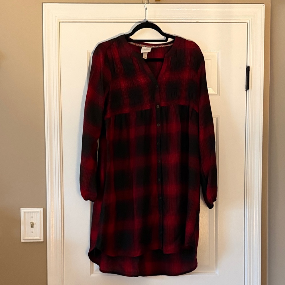 Knox Rose Red and Black Plaid Long Sleeve Dress